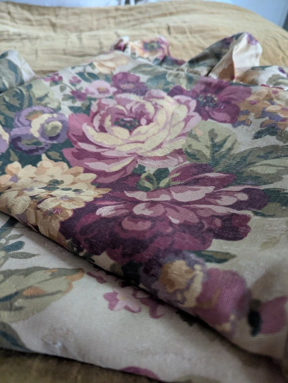 Vintage Floral Ruffled Pillow Sham in Purple and Cream set